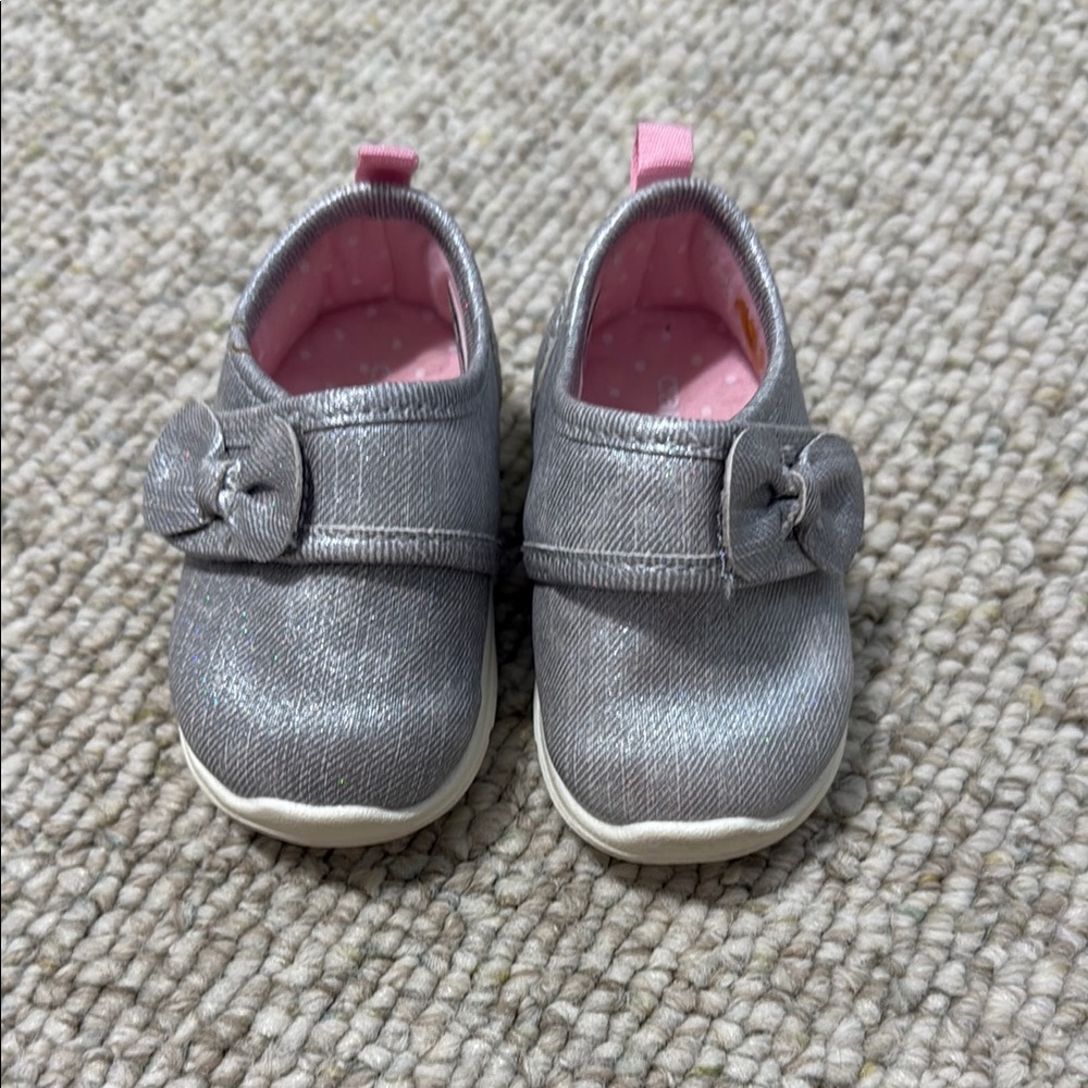 Carter’s Stylish Silver Kids Shoes with Pink Accents
